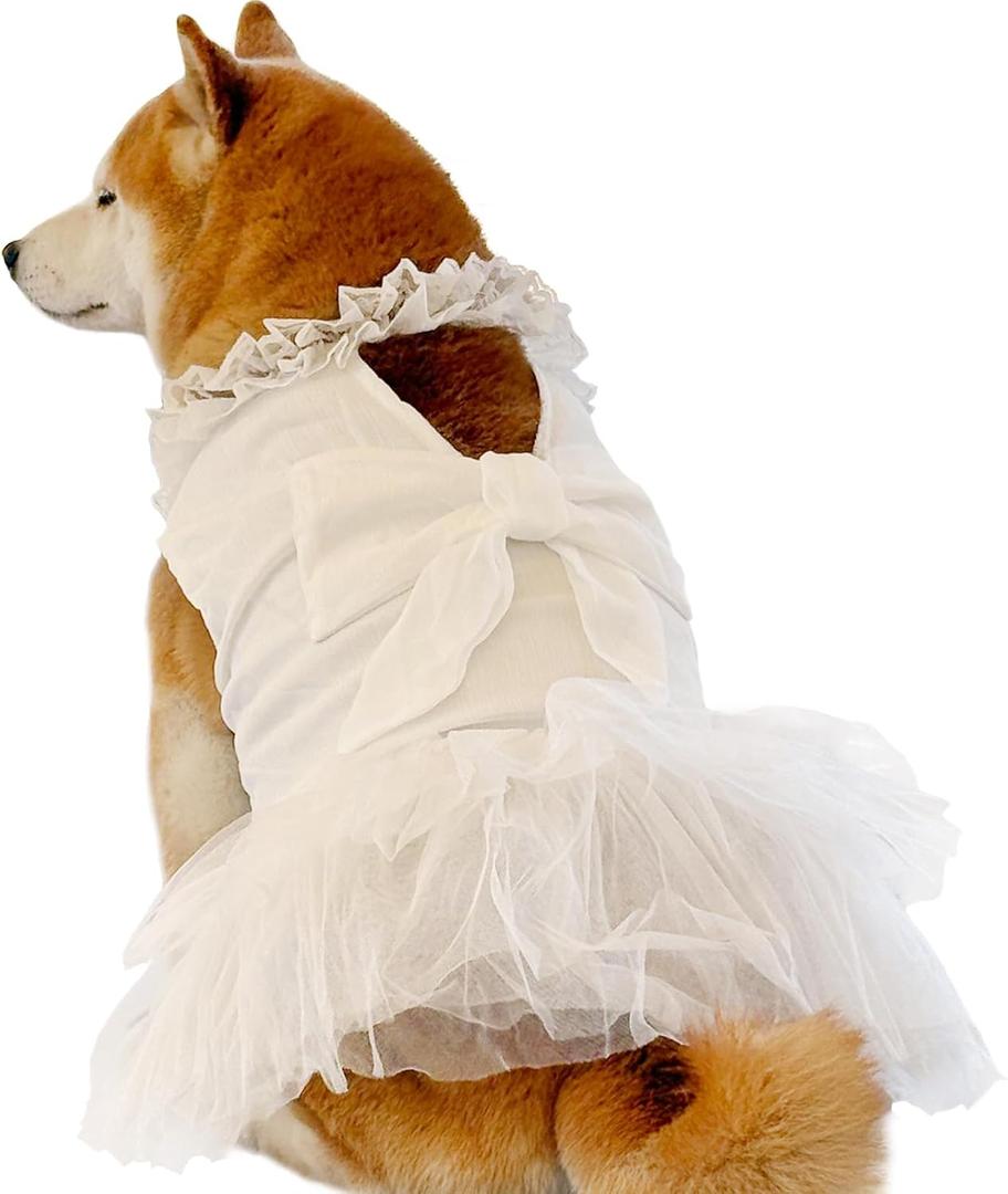 Formal Dog Dresses for Large Dogs White Dog Bridesmaid Birthday Party Tutu Dress with Tulle Lace & Bow Decor Summer Pet Princess Costume for Female Dogs,XL