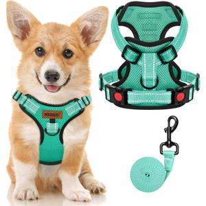 MIDOG No-Pull Dog Harness | Adjustable & Reflective Pet Harness Leash Set for Small Medium Large Dogs Walking, Training| No Choke, Front Clip, Soft Padded Vest with Easy Control Handle - Green, S