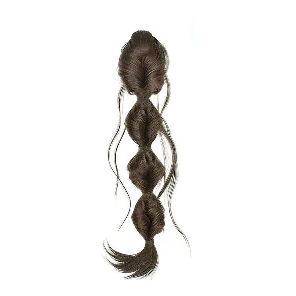 Long Braid Ponytail Extension with Hair Tie Straight Sleek Wrap Around Hair Extensions Braid PonyTail Fluffy Natural Soft Synthetic Hairpieces for Women Daily Wear, 18 inch (Cold brown)