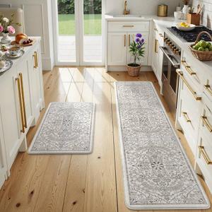 KIMODE Kitchen Mats for Floor Anti Fatigue, Grey Boho Vintage Kitchen Rugs | Cushioned Kitchen Floor Mats, Comfort Standing Mat, Padded Kitchen Floor Mat for Sink Laundry Office Desk 20"x71"+20"x32"