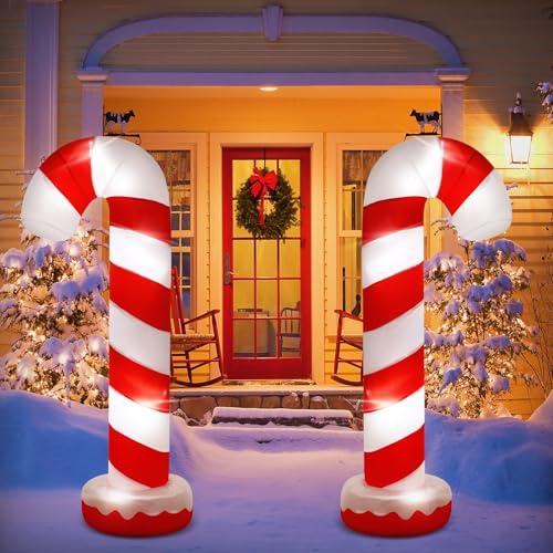 Soulchen 2 Set 5 ft Candy Cane Christmas Inflatables Decoration with Built in LEDs Lighted and Air Blower, Blow up Giant Xmas Candy Outdoor Decor for Holiday Party Yard Garden Lawn Decor