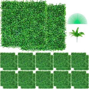 VEVOR Artificial Boxwood Panels 24pcs, 10 x 10 in Boxwood Hedge Wall Panel Artificial Grass Backdrop, 1.6 in Green Fake Grass Wall for Privacy Fence Decor Indoor Outdoor Garden Backyard