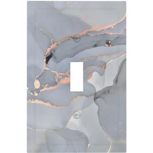 Gray And Gold Marble Abstract Luxury Print Decorative Light Switch Cover 1 Gang Single Toggle Device Electrical Faceplate Switchplates Decorator Outlet Wall Plate for Bathroom Kitchen Bedroom Decor