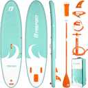 FBSPORT 11' Premium Stand Up Paddle Board, Yoga Board with SUP Accessories & Carry Bag | Wide Stance, Surf Control, Non-Slip Deck, Leash, Paddle and Pump for Youth & Adult (Orange Green)