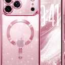 Glitter for iPhone 17 Pro Max Case with Eye-catching Integrated Lens Protection, [Sparkly Bling Back Panel] [Seamless Work with Magsafe] Cute Women Girly Magnetic Case for iPhone 17 Pro Max 6.9" Pink