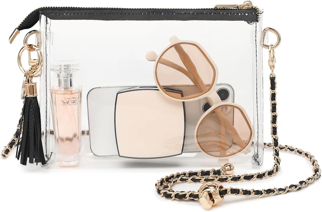 YGR Womens Clear Bag for Stadium Events Small Crossbody Purse for Concert, Party, Sports Events Stadium Approved (Black)