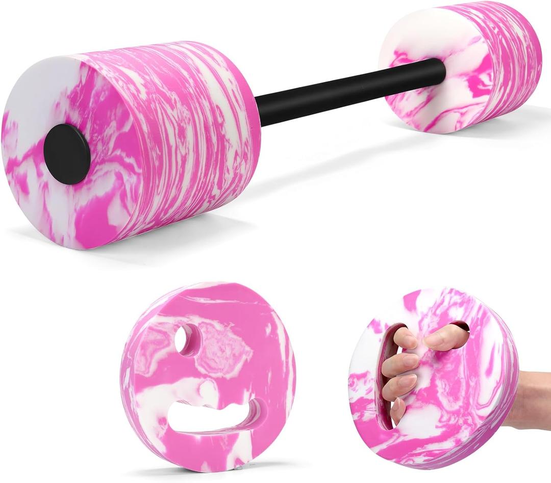 29.3 Swimming Barbell with Water Exercise Discs Swim Dumbbell High Density EVA Foam Aquatic Exercise Equipment Swimming Aid for Adults (Pink)
