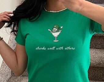 Leprechaun Martini Cocktail St Patrick's Day Womens T-Shirt M