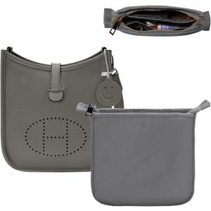 Purse Organizer Insert for Hermes Evelyne 29 PM, Mini Evelyne Bag Insert with Zipper,Nylon Inner Liner Organizer with Multi-pockets,Keep Bag Shape and Clean (Grey)