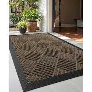 DEXI Front Door Mat Outside Entrance, 2x3 ft Rubber Entry Doormat Heavy Duty, Welcome Mats Non Slip for Inside House Floor Entryway Back Doors Exterior Patio, Diamond Brown