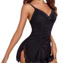 Avidlove Womens Lingerie Nightgowns for Women Soft Sexy Ruched Babydoll Lingerie (Large, Black)
