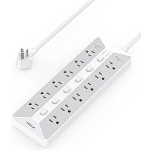 TESSAN Surge Protector Power Strip, 6 Individual Switches and 12 Outlets, 6 FT Extension Cord with Multiple Outlets, 1875W Max Desktop Power Strip, 1700J Surge Protection, Mountable Design for Office (white-grey)