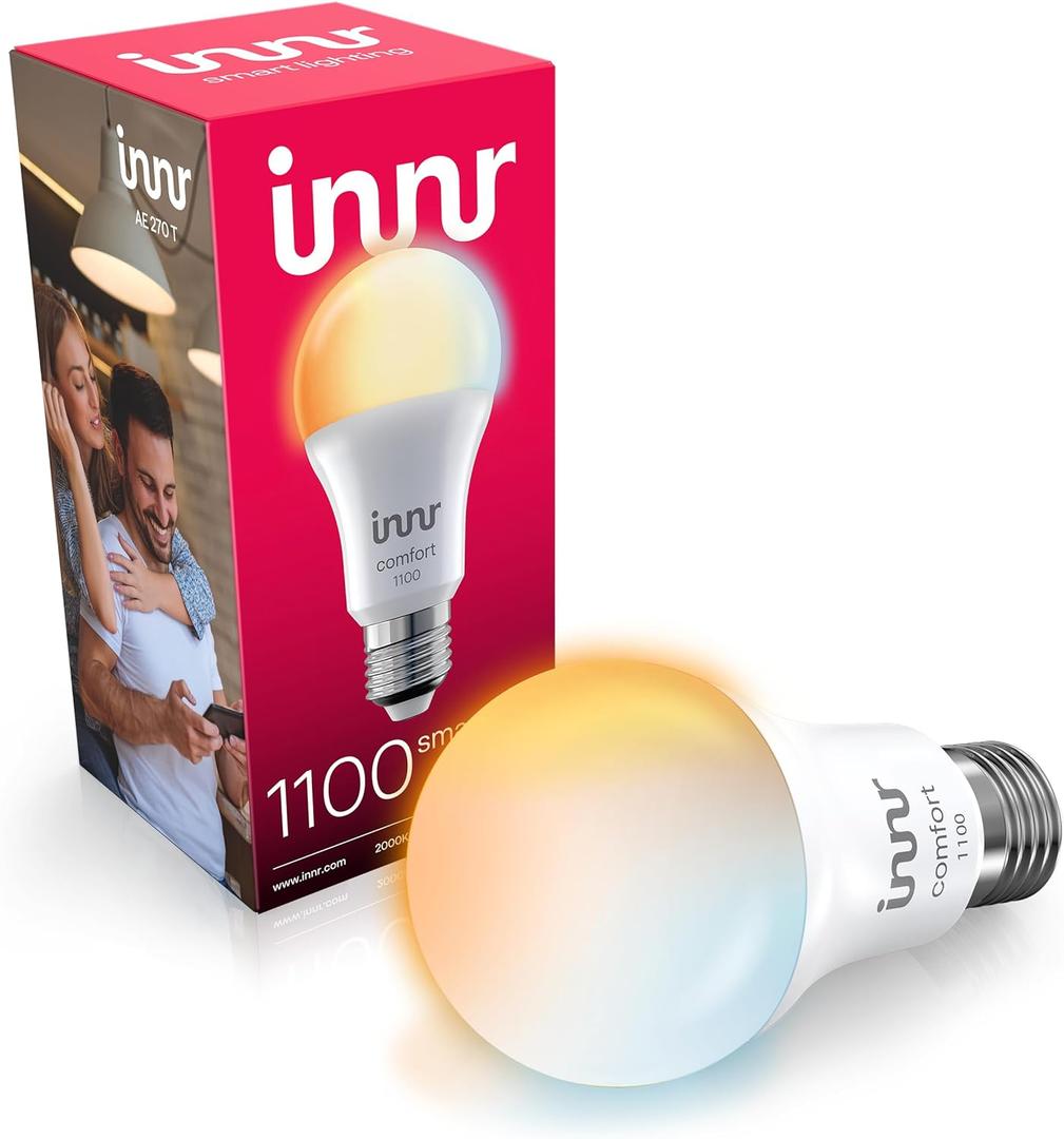 innr Smart Light Bulbs, A19 Zigbee, Works with Philips Hue* and Alexa (Bridge Required), Warm to Cool White, Dimmable, E26 LED Bulb 75 Watt, Soft White Light, 1140lm, 1-Pack (Cool - Warm White 1140 Lm)