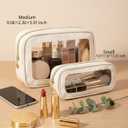 2Pcs Clear Makeup Bags Set, Clear Travel Makeup Brush Holder Leather Makeup Case Toiletry Bag with Zipper Portable Cosmetic Pouch Waterproof Makeup Brush Storage Bag Car Bag for Essentials (White Set)