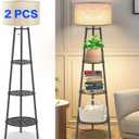 2 PCS Black Floor Lamp with Shelves for Living Room Standing LampTall Lamp Amparas Elegantes para Sala with Linen ShadeModern Floor Lamp for Living RoomBedroom or OfficeBlack
