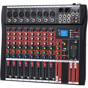 FULUODE Audio Mixer 8 Channel, CT-80S Professional Sound System Mixer Board DJ Mixing Console with Reverb MP3 Player Bluetooth 48V Phantom Power Supply USB Recording for Studio Karaoke Live Music