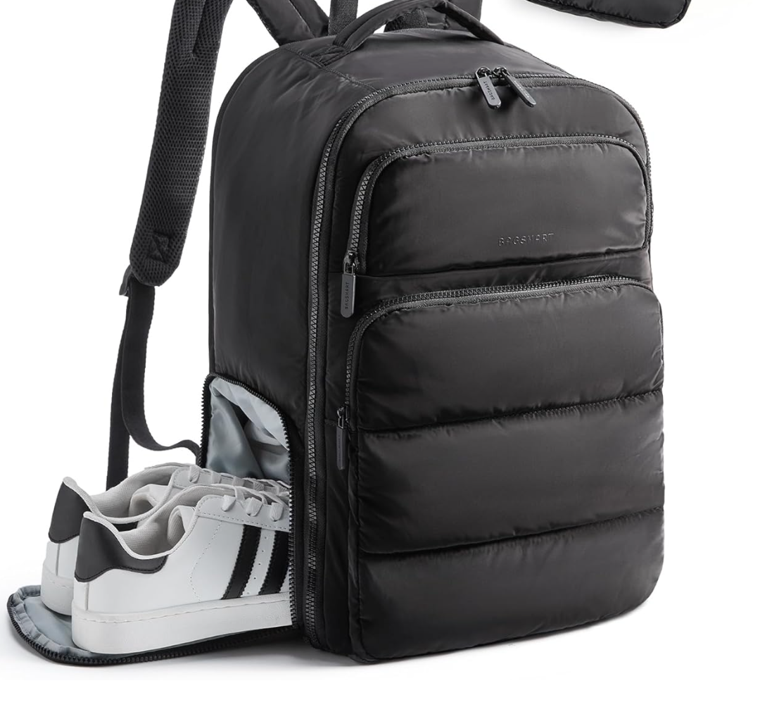 BAGSMART 35L Travel Backpack Women, 17.3 Inch Carry On Backpack Flight Approved, Personal Item Backpack Travel Bag, Water Resistant Casual Daypack, Black