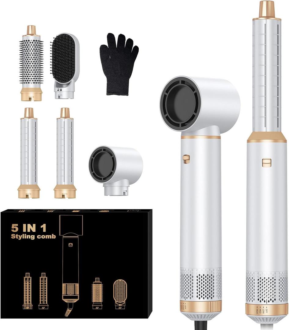 5 in 1 Hair Dryer Brush Set, Negative Ion Blow Dryer Brush Upgrade Hot Air Brush Air Styler Curling Wrap Air Curler, Curling Iron Hair Styling Tools As A Gift for Straight, Curl, Drying, Smoothing