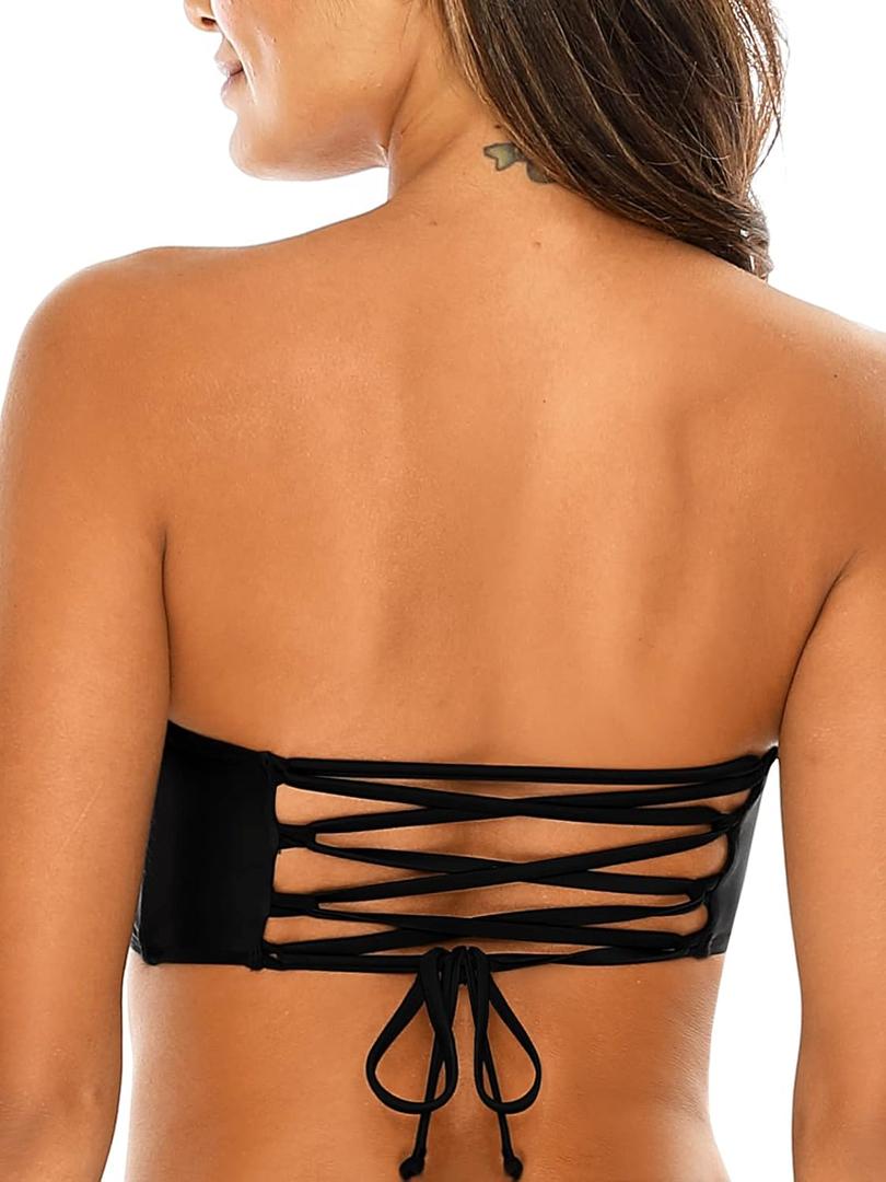 RELLECIGA Women's Bandeau Bikini Top (Black, S)