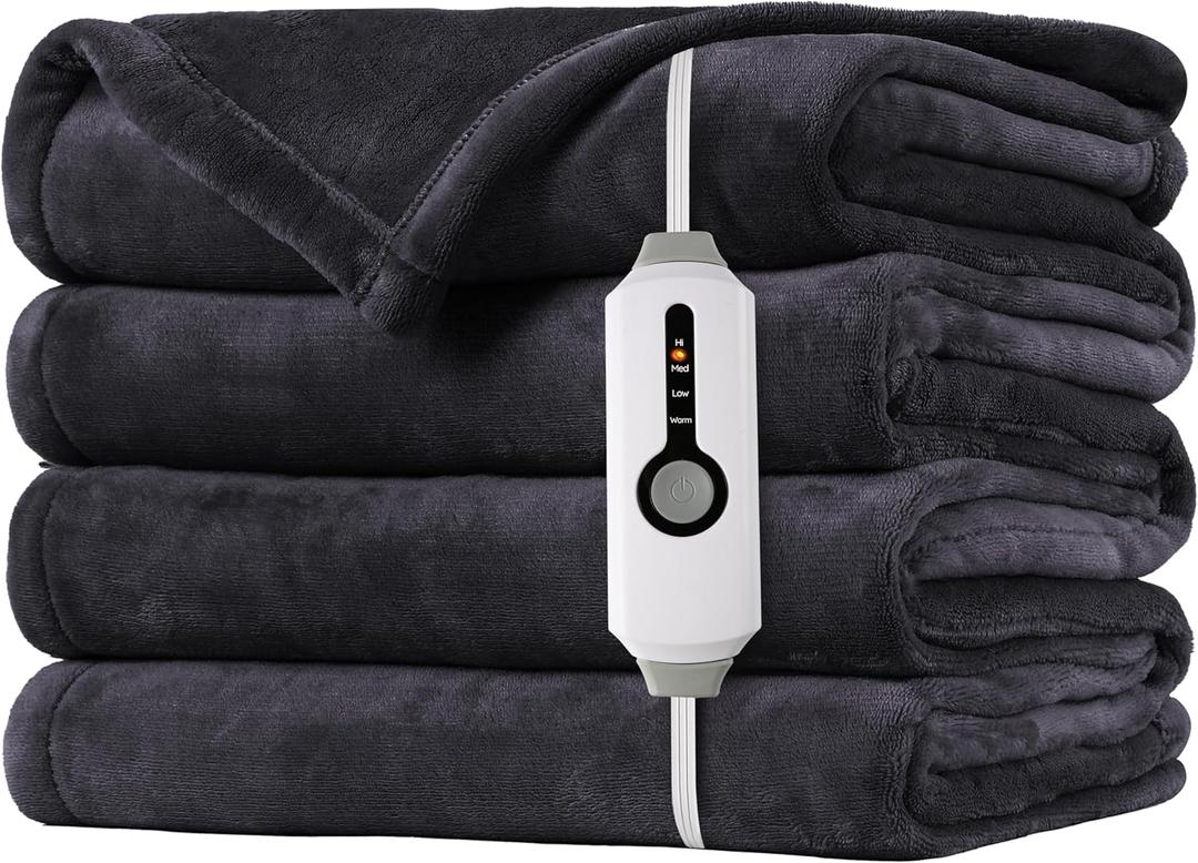 SUNNY HEAT Heated Electric Blanket Full Size 72"x84" - Cozy Warm Flannel Heated Blanket with 4 Heating Levels & 10 Auto Off - Winter Comfort Heating Blanket, Sleep Aid Bedding, Dark Grey