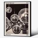 70s Disco Ball Newspaper Wall Art Vintage Black and White Art Posters 12x16 inch Black Framed Funky Aesthetic Canvas Prints Retro Bar Cart Decor for Bar Bedroom