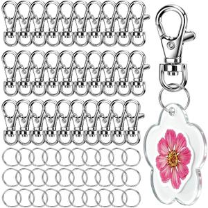 LEOBRO 60PCS Lobster Claw Clasps and Key Rings, 30PCS Keychains Clips and 30PCS Key Chain Ring, Keychain Making kit for Key Chain, Jewelry Making, Art Crafts, Silver