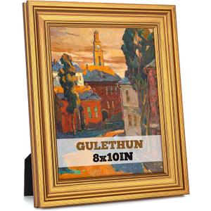GULETHUN 8x10 Frame, Transitional Modern Design Picture Frames, 8 by 10 Rustic Poster Frame for Home Decor, Gold Vintage Photo Frame, Horizontal or Vertical Display, Choose Size & Color