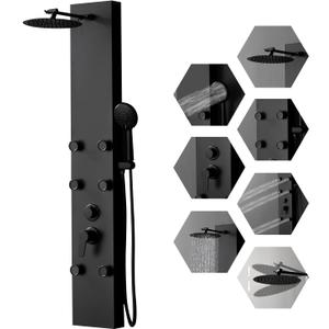 BWE 3 in1 Shower Panel Tower System Stainless Steel Multi-Function Shower Panel with 6 Body Massage Spray and Handheld Shower for Home Hotel Resort Split Type