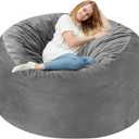 Homguava 4 FT Bean Bag Chair: 4' Bean Bags with Memory Foam Filled, Large Beanbag Chairs Soft Sofa with Dutch Velvet Cover-Grey