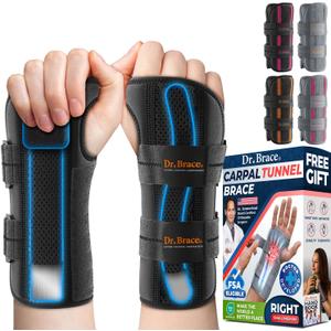 DR. BRACE Adjustable Wrist Brace Night Support for Carpal Tunnel, Doctor Developed, Upgraded with Double Splint & Therapeutic Cushion,Hand Brace for Pain Relief,Injuries,Sprains (S/M Right Hand, Black)