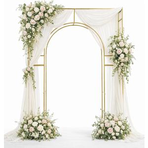 3D Metal Wedding Arch Frame, Gold Square 3D Backdrop Stand for Wedding Ceremony, Reception, Engagement Party, Birthday, Photo Booth & Event Decor