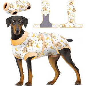 PetWarm Surgical Suit for Dogs Female, Recovery Suit for Dogs After Surgery, Dog Recovery Collars and Cones Alternative Dog Abdominal Wounds Bandages, Monkey Pattern, Yellow, XS (X-Small (Back:8.3-11.4'', Weight:4-7LB))