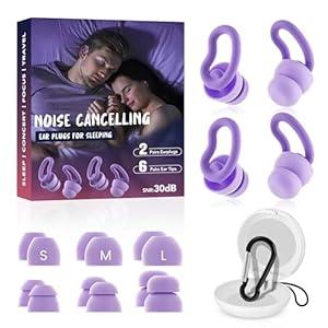 2 Pairs Reusable Soft Silicone Noise Block Earplugs for Sound Proof, 30db Noise Reduction Earplug
