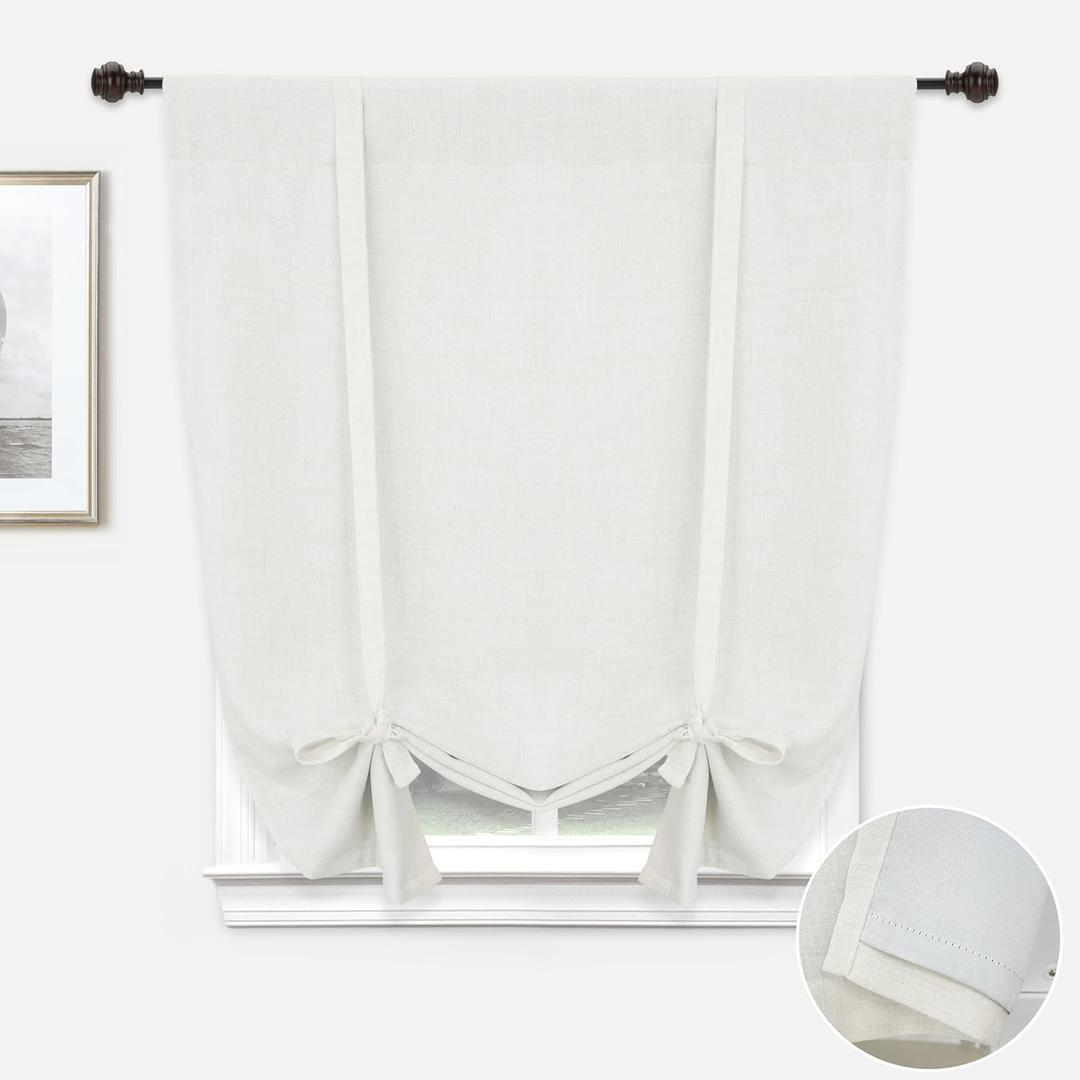 DriftAway Double Layer Linen Blackout Tie Up Curtains Thermal Insulated Fully Lined Balloon Roman Shade Bathroom Window Adjustable Rod Pocket for Small Window 45 Inch by 63 Inch Ivory Cream