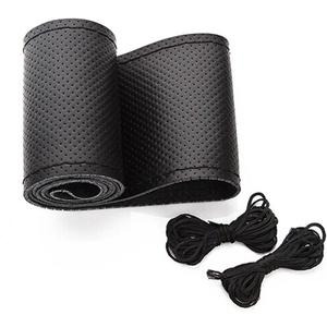 BELINOUS Universal Leather Car Steering Wheel Cover, Stitch On Wrap (Size M2, Black)
