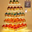 Jusalpha 5 Tier Square Cupcake Stand - Premium Cupcake Holder - Acrylic Cupcake Tower - Ideal for Weddings Birthday Parties, Candy Bar Decor 5SF-S (LED Light Option: Battery)