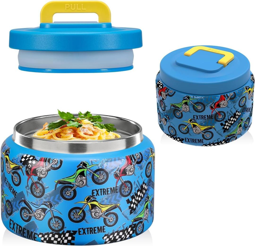 JXXM 8 Oz Thermo Food Jar for Hot & Cold Food for Kids, Insulated Lunch Containers Hot Food Jar,Leak-Proof Vacuum Stainless Steel Wide Mouth Lunch Soup Thermo for School (BLUE-Locomotive)