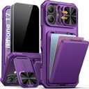SSLOTSCASE for iPhone 17 Case with 2X Privacy Screen Protector, Credit Card Holder & Camera Cover Stand & Slide Lens Cover & Wallet, Drop Proof Rugged Sturdy Case Cover for iPhone 17 2025, Dark Purple
