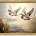 Vintage Mallard Duck Wall Art Painting, Framed Canvas Hunting Wall Decor Oil Paintings, Countryside Art Wildlife Nature Pond Landscape Print Picture for Living Room Bedroom Office Decor 12x16 inch