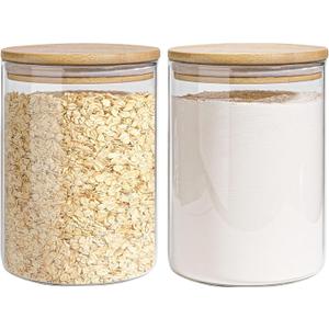 Glass Storage Jars Set Elegant Containers with Airtight Bamboo Lids, Perfect for Kitchen Organization - Flour, Rice, Pasta, Sugar, Coffee Beans, Accessories Included (2 packs(111oz)