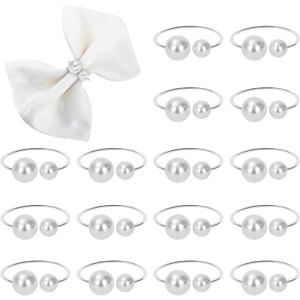 KPOSIYA Pearl Napkin Rings - Set of 12 Silver Napkin Holder Table Napkin Buckles for Dinning Table Setting Christmas Wedding Party Supplies (Silver 12)