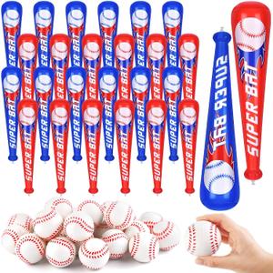 Fovths 24 Sets Inflatable Baseball Bats and Mini Foam Baseball Sports Stress Ball Sports Party Prizes for Birthday Party Supplies Sport Theme Toy, 22 inches , 2.5 inches