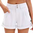 Womens Casual Mid Waist Denim Jeans Shorts Stretchy Summer Shorts for Women's Trendy (14, 01_White) (White)