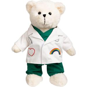 HollyHOME Doctor Bear Stuffed Animal Plush Teddy Bear in Scrubs and White Coat Gifts for Doctors Students and Kids 16 inches,Cream