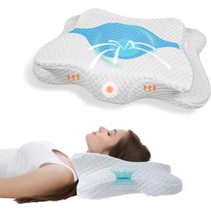 Memory Foam Pillows, Cervical Pillow for Neck and Shoulder Pain Relief, Ergonomic Contour Bed Pillow, Soft for Side Sleep Stomach Sleeping and Back Sleeper (Queen Size-24.8''Lx14.96''Wx5.78''H, Sky Blue)