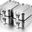 Umigy 4 Pcs Stainless Steel Food Containers Metal Bento Lunch Box Stainless Steel Food Storage Containers, Lockable Clips to Leak Proof, Reusable Dishwasher Snack Boxes for Work (550ml)