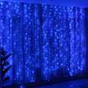 HXWEIYE 300LED Fairy Curtain Lights, 9.8x9.8Ft USB Plug-in 8 Modes Christmas String Hanging Lights with Remote for Bedroom Backdrop Wedding Indoor Wall Decor, Blue, Standard  1 Pack