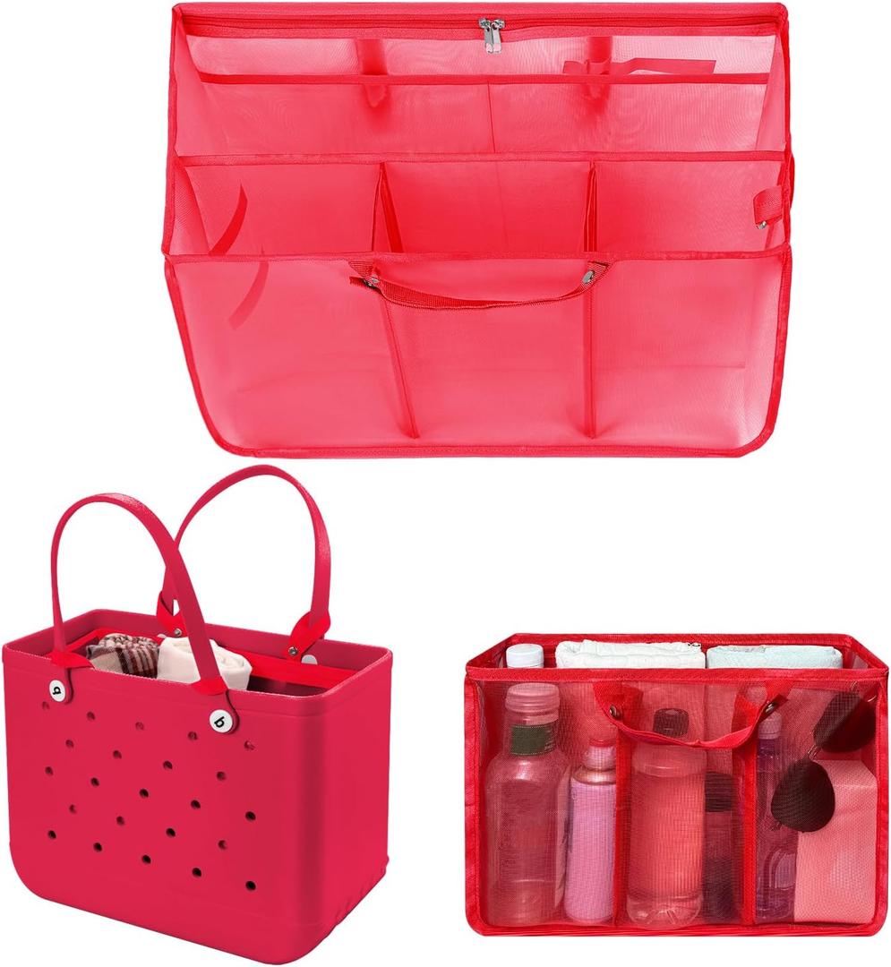 XYFuuee Beach Bag Organizer Inserts for Medium Bogg Bag Accessories, Original Small Lightweight Mesh Insert Divider Pouch, Organizing Rubber Tote Bags, Save Storage Space (Red-M)