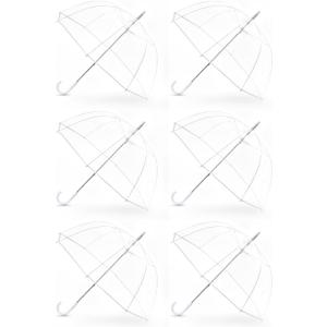 Clear Umbrella for Rain, Dome Bubble Umbrellas for Wedding, Windproof Transparent Umbrella with Large Canopy, Reinforced Fiberglass Frame & Aluminum Shaft, Lightweight for Prom & Outdoor Events, White, 6 Pack 