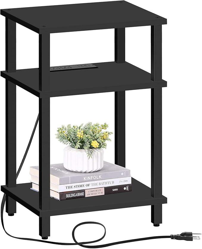 TUTOTAK End Table, Side Table, Nightstand, 3-Tier Storage Shelf, Couch Table for Small Space, Living Room, Bed Room TB01BG049 (Black)